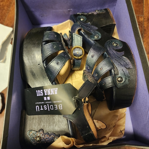 Anna Sui Bed Stu Black and Navy Platform Sandals Free People - Picture 3 of 7